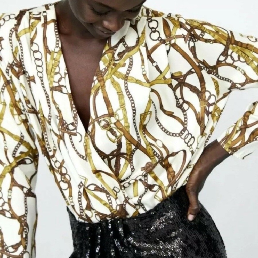 Zara white chain print bodysuit